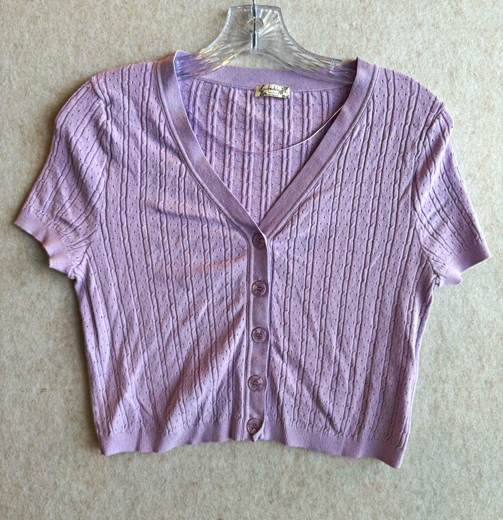 Intimately Free People Womens L Lavender Pointelle Knit Cropped Cardigan Purple